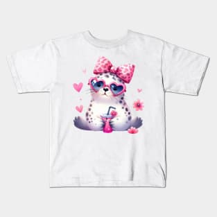 Valentine Seal Drinking Ice Cream Kids T-Shirt